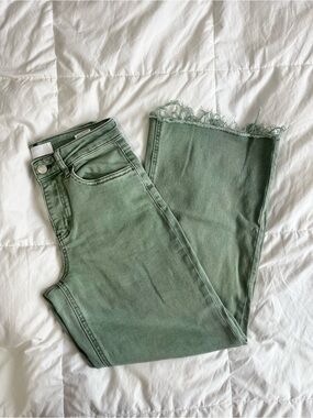 Vervet High-Rise Sage Green Wide-Leg Jeans with Frayed Hem size 36